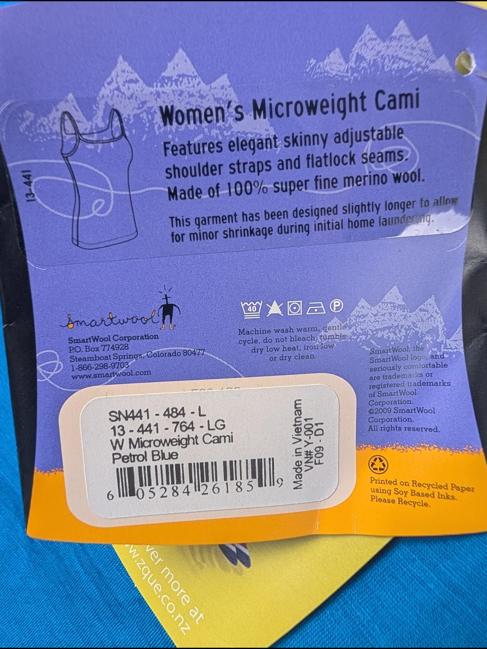 NWT Smartwool Women's Large Microweight Cami, Blue Merino Wool Camisole - Picture 5 of 6